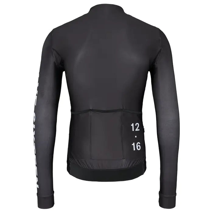 Black cycling Long Jersey with number 12.16 logo on the back