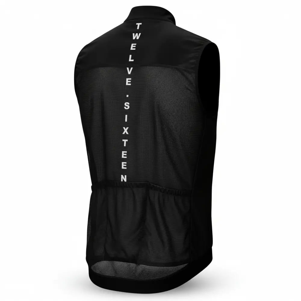 Black vest with 'TWELVE SIXTEEN' text on the back 
