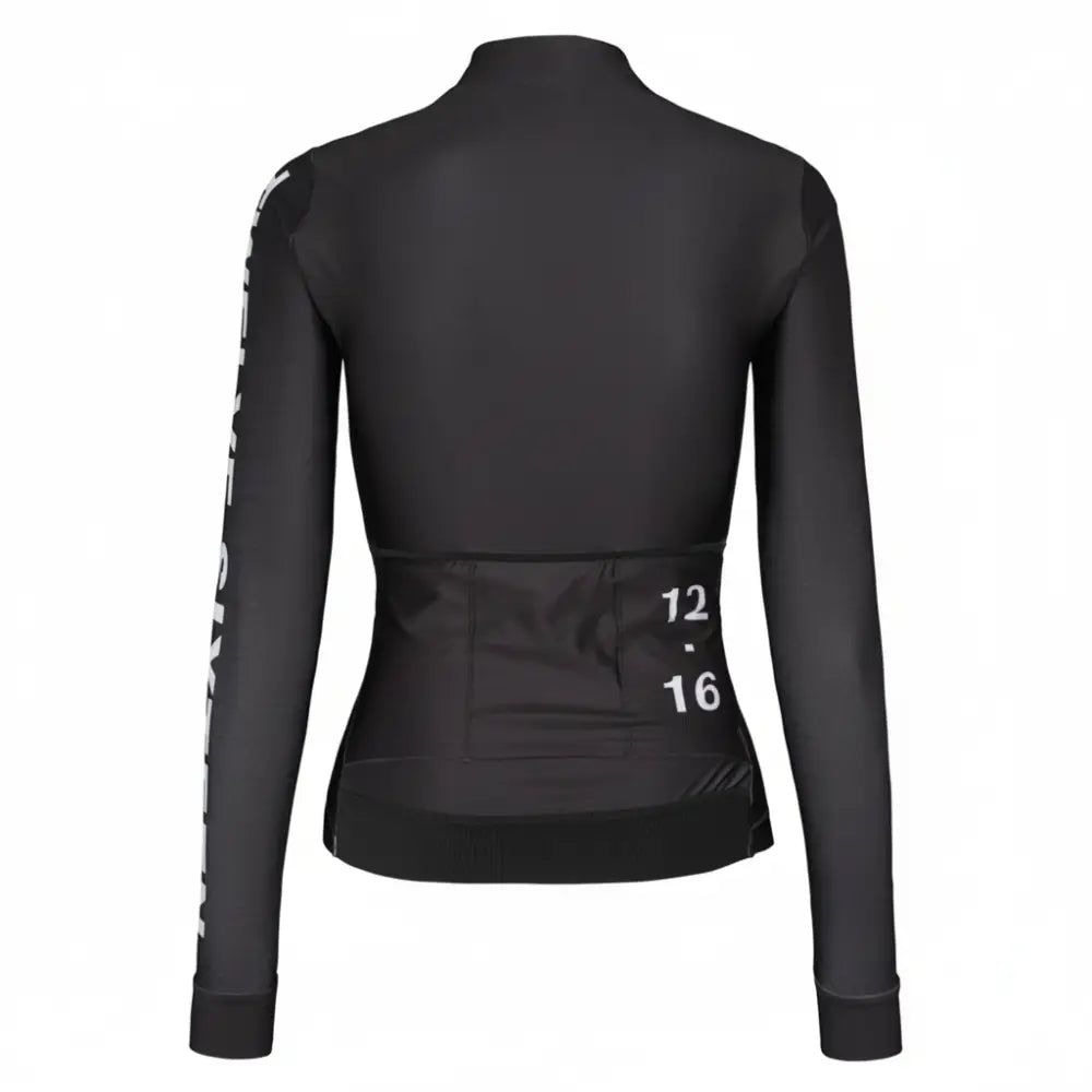 Black cycling Long Jersey with number 12-16 logo on the back