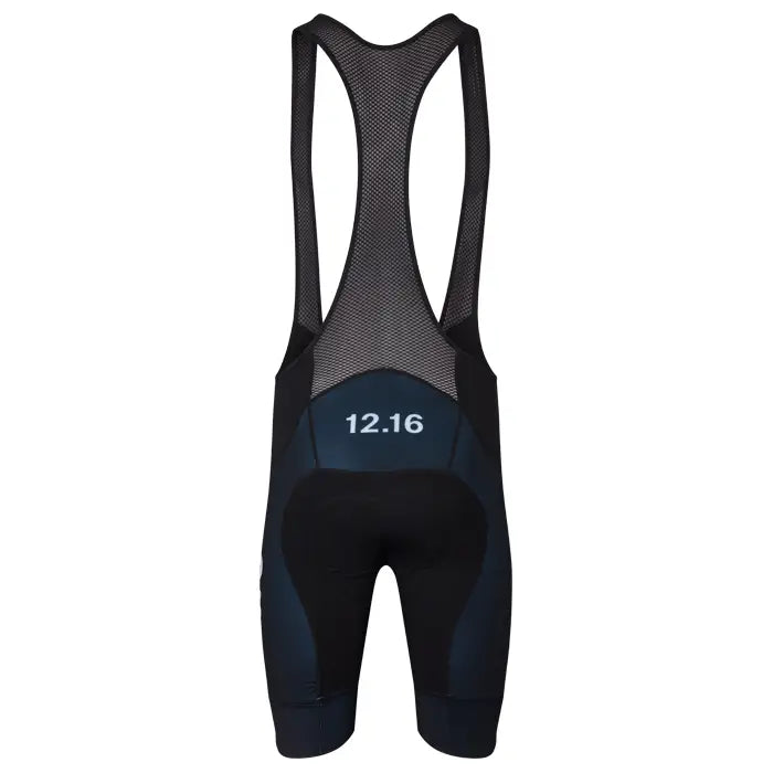 Black cycling bib shorts with '12.16' printed on the back