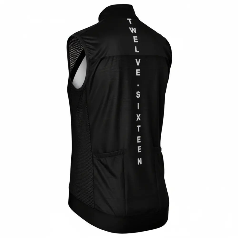Black vest with 'TWELVE SIXTEEN' text on the back 